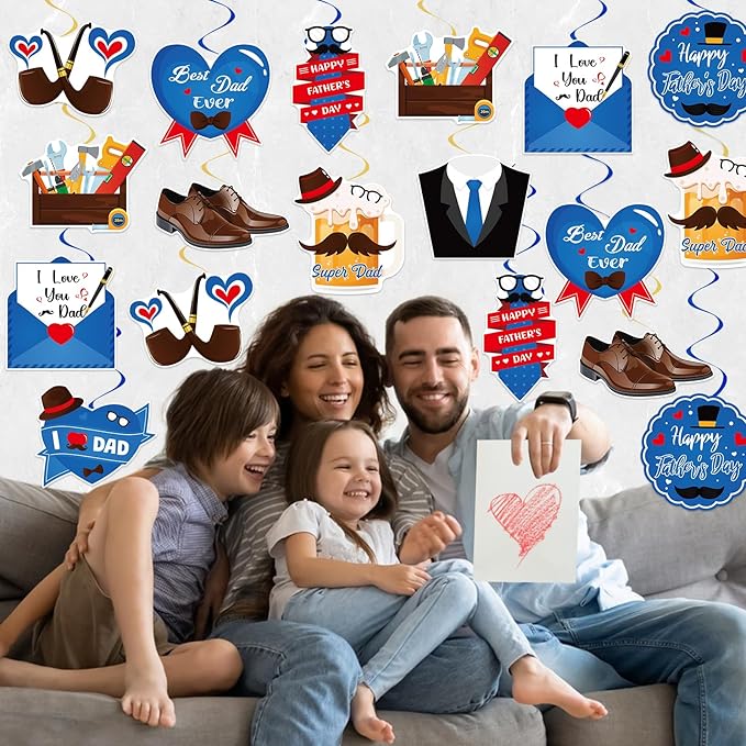 40Pcs Father's Day Decorations Hanging Swirls, Double Sided Happy Father’s Day Hanging Ceiling Decor Best Dad Ever Foil Hanging Swirl for Fathers Day Party Decorations