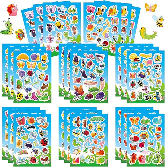 24 Sheets Cute Bug Insect Stickers for Kids, 462 Counts Lovely Insect Stickers Bulk Sheets for Reward Scrapbooking Water Bottles Gifts Bags Cards Envelopes Decor