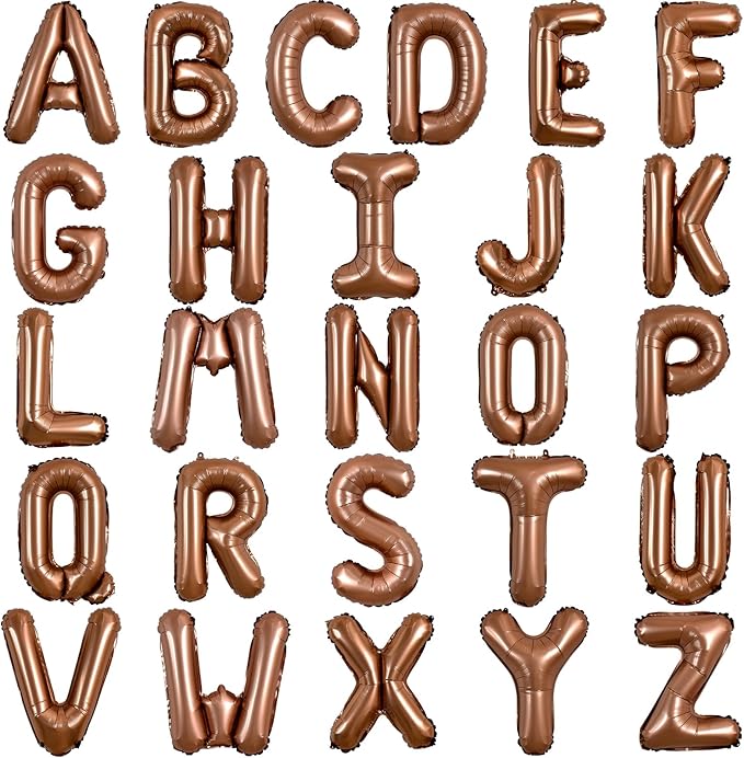 TONIFUL 52 Pieces 16 Inch Chocolate Letter A-Z Balloons,Brown Custom Phrase Mylar Alphabet DIY Personalized Phrase Banner for Thanksgiving Birthday Anniversary Celebration Graduation Party Supplies