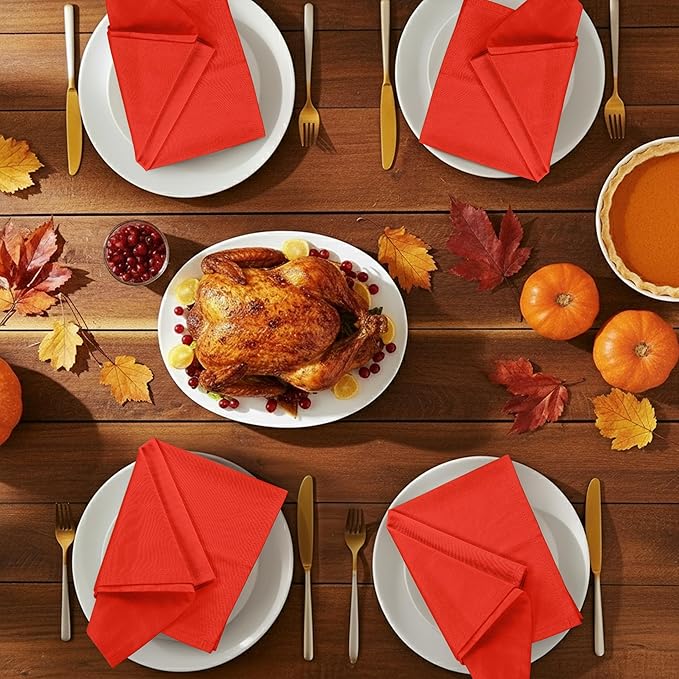 Utopia Kitchen Orange Cloth Napkins [12 Pack, 20x20 Inch] Absorbent Cotton Blend Washable and Reusable for Halloween, Thanksgiving, Dinner, Restaurant, Lunch, Wedding and Hotel