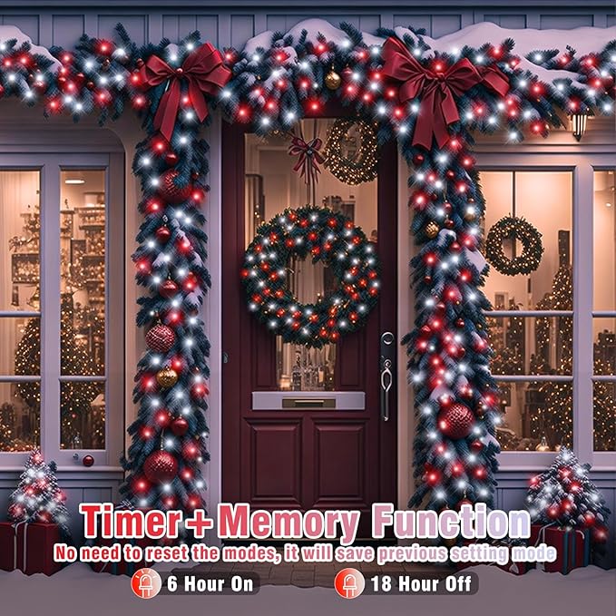Red and White Christmas Lights Outdoor Waterproof 66ft 200 LED Christmas String Lights 8 Modes Plug in Twinkle Fairy Lights with Timer Memory for Indoor Outside Bedroom Home Party Decoration