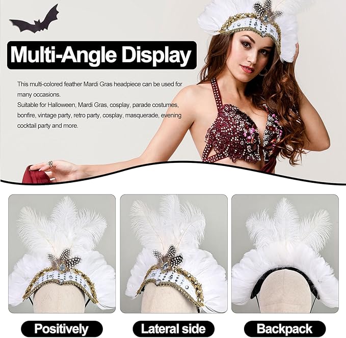 Women's Carnival Feather Headpieces Sequin Headdress for Wedding Masquerade Party Cosplay Feather Headbands