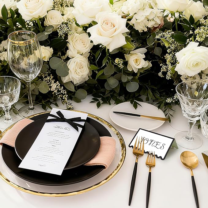 150 PCS Black Scalloped Place Cards 2 x 3.5 Inch Blank Tented Place Card Name Cardstock Seat Assignment Label Card Reserved Table Signs Seating Signs for Birthday Party Wedding Setting