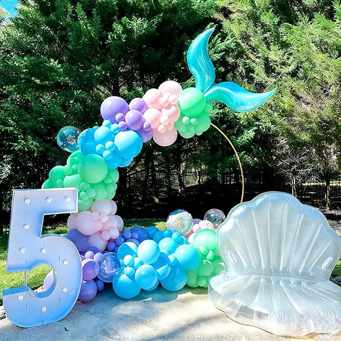 Mermaid Balloon Arch kit, 139 Pcs Pink Light Blue Purple Transparent balloon Little Mermaid Balloon Arch for Girl Kids Baby Shower Ocean Themed Party Decorations