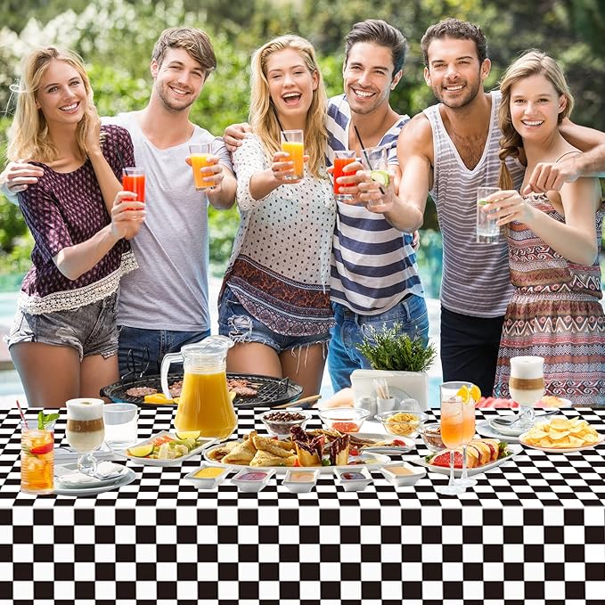 4 Pack Black and White Gingham Tablecloth Rectangular Buffalo Checkered Tablecloths Disposable Plastic Plaid Table Cover for Parties, Outdoor Picnic, Birthday, Wedding, Camping 54 × 108 Inch