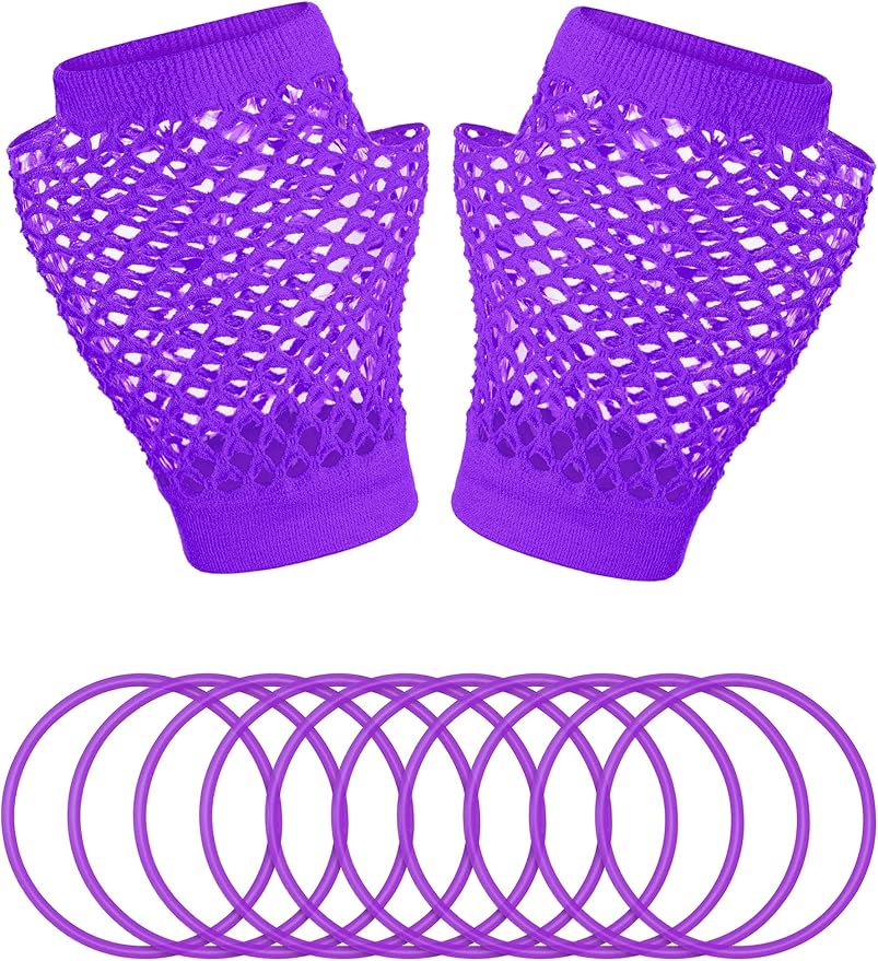 80S Fancy Dress Costume Accessories Headband Errings Fishnet Gloves Necklace Bracelt Leg Warmers Party Outfit Set