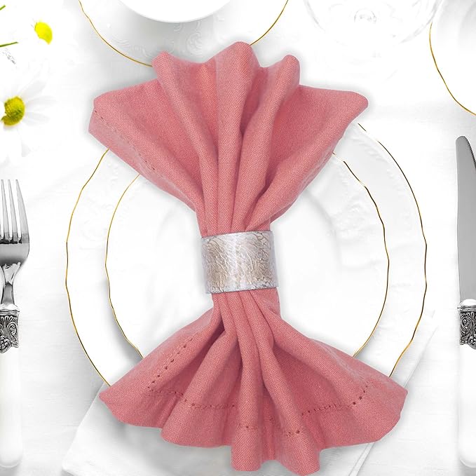 Urban Villa Cloth Napkins Rust Hemstitch Dinner Napkins Set of 12 20X20 100% Cotton Absorbent Washable Durable Reusable Cloth Napkins Ideal for Farmhouse Party Thanksgiving Harvest Fall Dinner Napkins