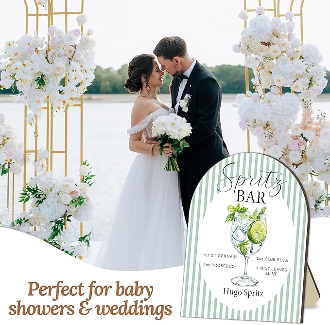 Spritz Bar Sign, Signature Drink for Wedding, Cocktail Spritz Recipe Card Signs, Vintage Stripes Cocktail Signs for Bride Shower, DIY Cocktails Drink Recipe Card for Bridal Shower Wedding Decoration