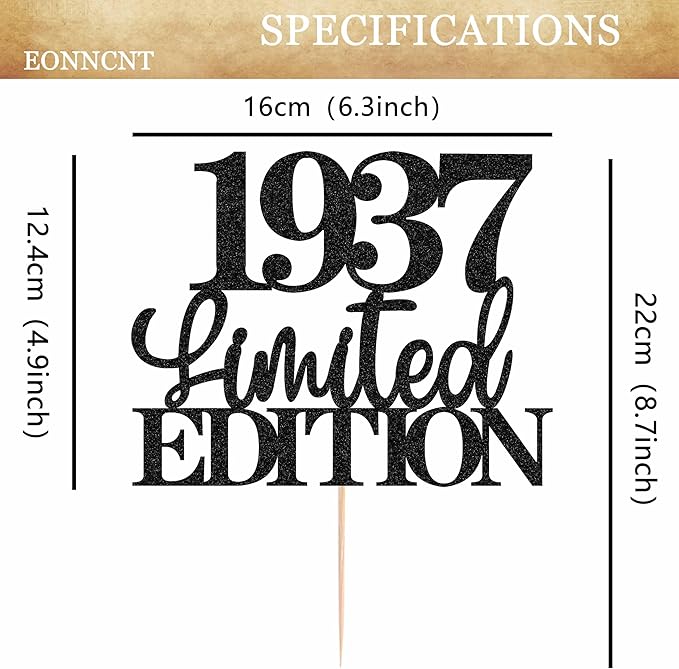 Limited EDITION 1937 Cake Topper - Black Glitter Happy 88th Birthday Party Cake Decoration Supplies, Cheer to 88 Years Cake Bunting Decor for 88th Birthday Party Photo Booth Props