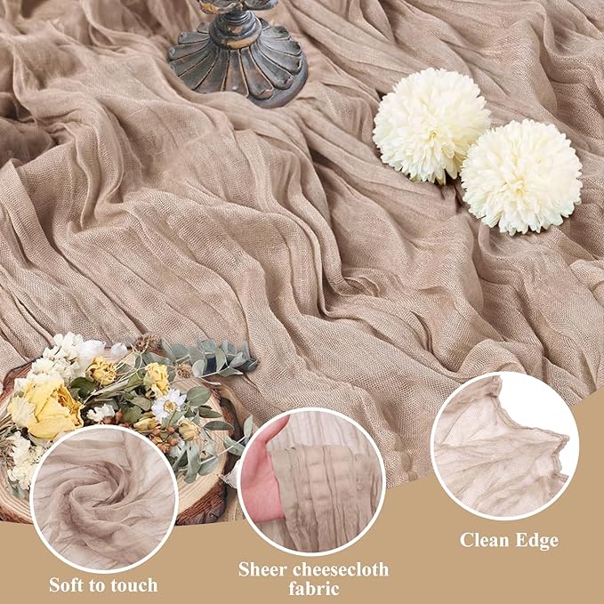 Asee'm 4pcs Cheesecloth Table Runner 120 Inches Long Nude Pink Boho Gauze Cheese Cloth Runner 10FT Rustic Sheer Table Runners for Christmas Wedding Party Baby Shower Spring Easter Decoration