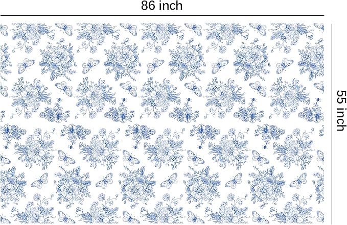 Blue and White Floral Party Tablecloth Decorations, 3pcs Disposable Elegant Dusty Blue Flower Party Supplies Table Cover, for Birthday Baby Bridal Shower Wedding Chinoiserie Decor, 86in x 55in