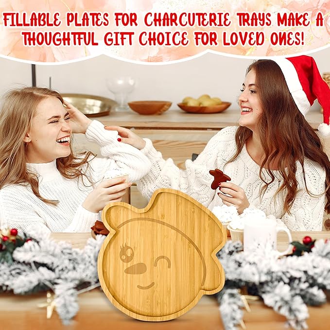 Wooden Christmas Party Decorations Snowman Serving Trays for Tabletop Xmas Charcuterie Boards for Cheese Food Platter 2026 New Year Party Supply Fillable Xmas Dish Plates for Winter Holiday Home Decor