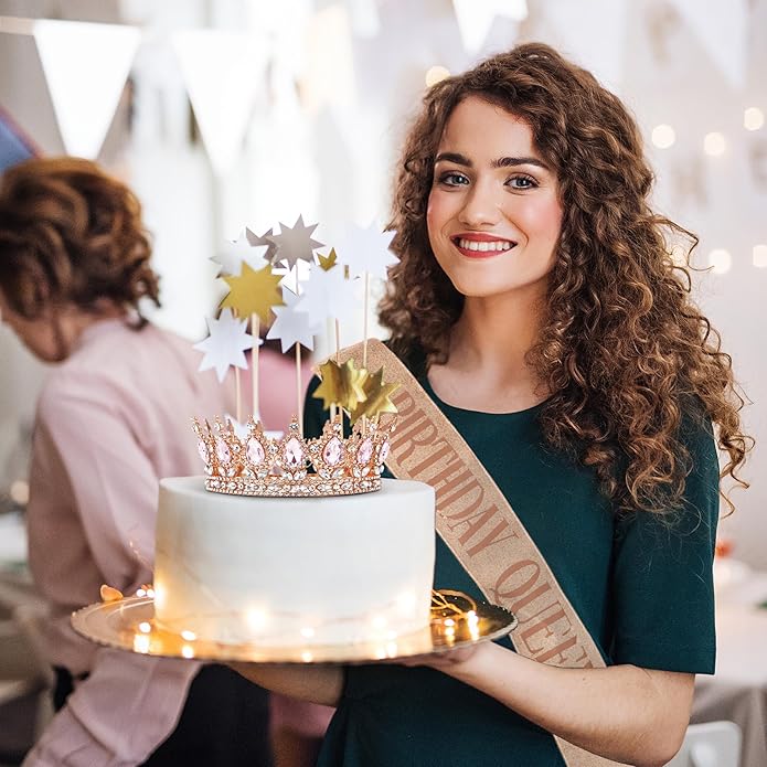 Gold Crown for Women, Crystal Queen Tiaras Headband Wedding Bridal Hair Accessories, Birthday Party Prom Cake Topper