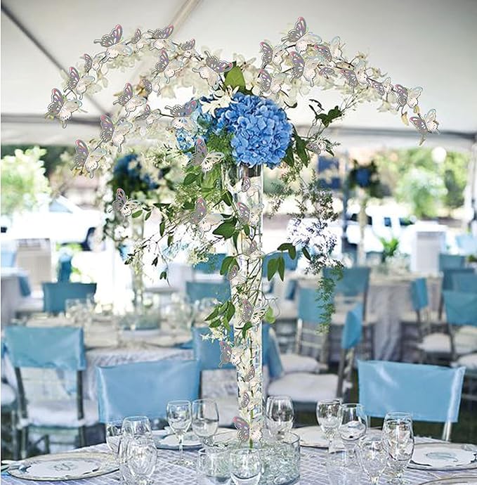 40 PCS Lively 3D Butterfly Cupcake Toppers Mixed Size Hollow Art Butterfly Cupcake Topper Baby Shower Wedding Anniversary Birthday Party Cake Wall Decorations Supplies Silver