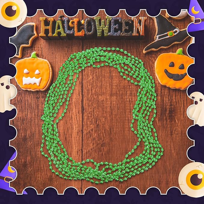 Riceshoot 200 Pcs Green Bead Necklace Bulk Mardi Gras Oval Beads Necklace Party Favors 33" 7mm Metallic Color Beaded Costume Necklaces for Halloween Christmas Festive Event Accessories