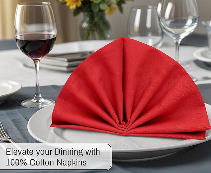 Ruvanti Cloth Napkins Set of 6, 18x18 Inches, 100% Cotton, Washable, Soft & Absorbent, Perfect for Wedding, Christmas, ‎Thanksgiving Dinners - Flame Scarlet