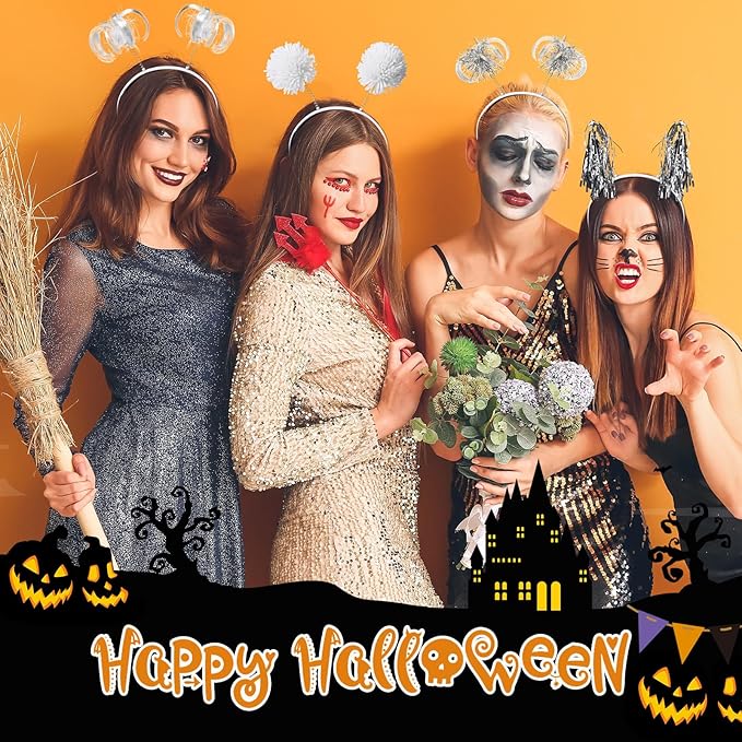 Censen 12 Pcs Christmas Pom Pom Headbands Spirit Party Headwear Tinsel Ponytails Head Bopper for Birthday Holiday