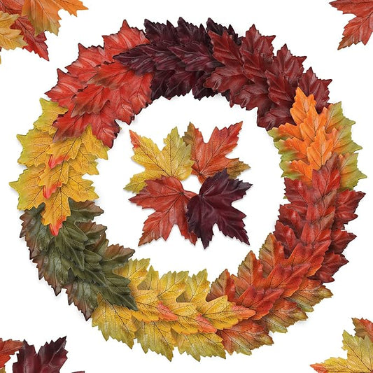 Hollyone 500PCS Artificial Maple Leaves, Multicolored Fake Fall Silk Maple Leaves Decorations for Autumn Fall Wedding Thanksgiving Party Home Table Wreath Decor