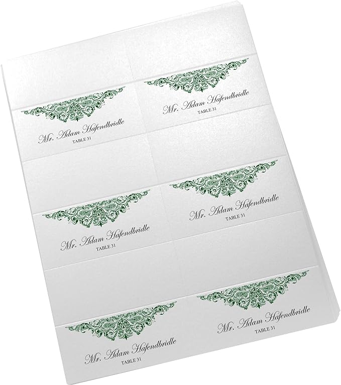Paisley Printable Place Cards, Hunter Green (Choose Color), Set of 60 (10 Sheets), Laser & Inkjet Printers - Wedding, Party, Dinner, and Special Events - Made in the USA