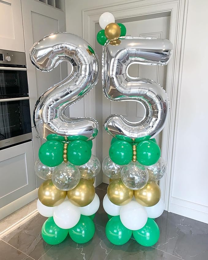 40 Inch Silver 25 Number Balloons Giant Jumbo Huge 25 or 52 Foil Mylar Helium Number Digital Balloons Silver Birthday Mylar Digital Balloons 25 Birthday Party 25th Anniversary Events Party Decorations