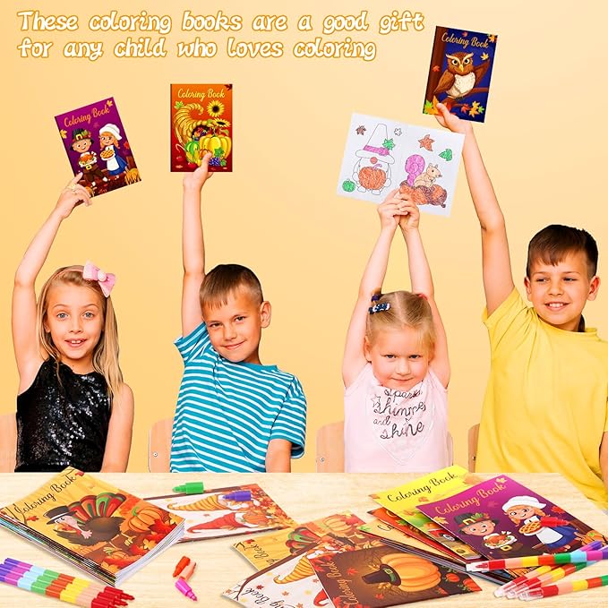 BenLouis 24 Fall Mini Coloring Books Kids with 24 Stacking Crayons Thanksgiving Theme Party Favors Activity Books Bulk for Kids Autumn Harvest Birthday Goodie Bag Gift Stuffer Classroom Reward