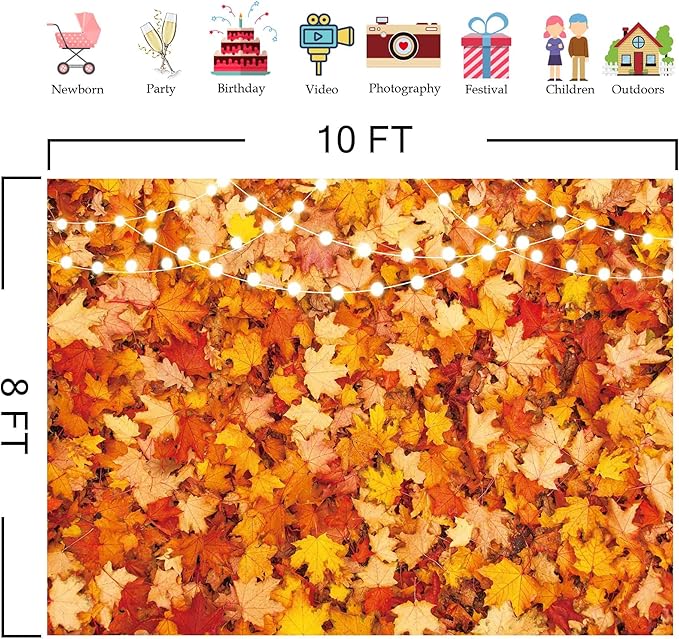 10x8FT Fall Autumn Photo Backdrop for Photography Maple Leaf Pumpkin Thanksgiving Day Harvest Background Fall Forest Party Decorations