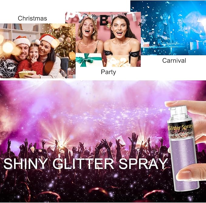 Mystic Purple Body Hair Glitter Spray 10g, Ultra Fine Holographic Shimmer Mist for Festival Makeup, Rave, Nightclub Glow, E-Girl Face Body Sparkle, DIY Craft Nail Art