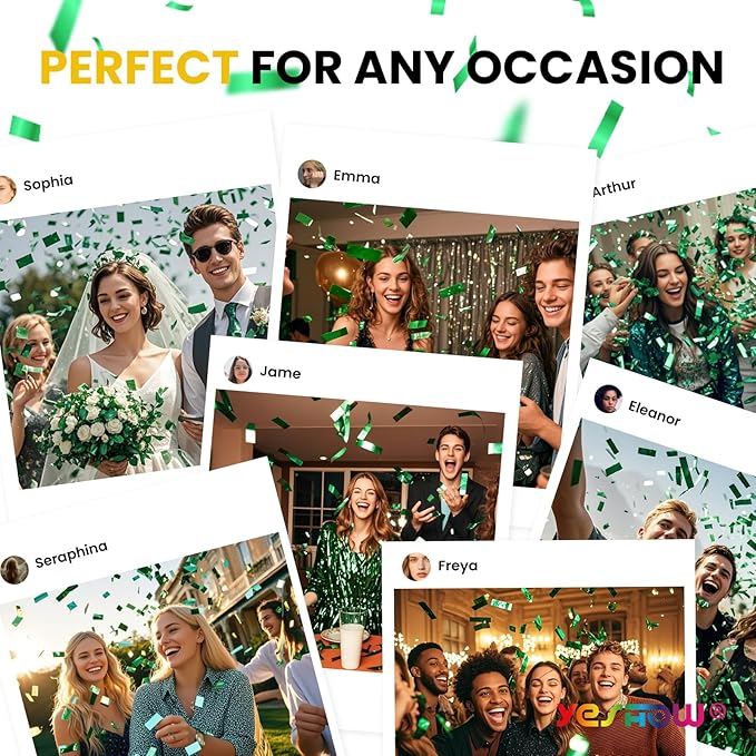 Confetti Cannon Poppers Green, 6PACK YESHOW Green Mylar Confetti Shooter for Graduation, Birthday Party, Nature Party Christmas Eve and New Year Celebration