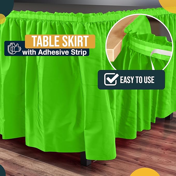 Exquisite Ruffle Table Skirt Lime Green 2 Pack 14 Ft Long Table Skirts for Rectangle Tables 6ft Plus or Round Tables Skirts with Adhesive Strip for Gender Reveal Decor & Happy Birthday Parties