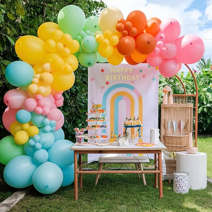 120 Pcs Summer Tropical Balloon Arch Kit, Hot Pink Green Orange lime Green Teal Blue Yellow Latex Rainbow Balloon Garland Kit for Hawaiian Luau Aloha Birthday Baby Shower Pool Party Decorations