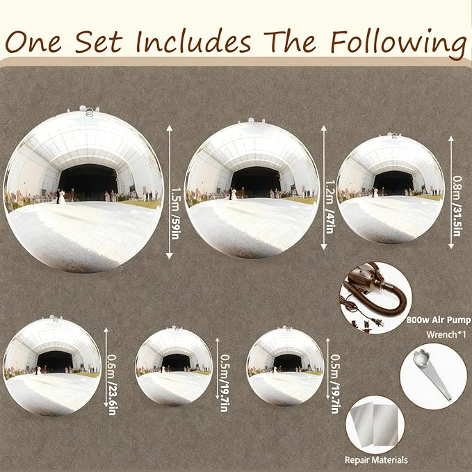 6PCS Silver Inflatable Mirror Ball,Big Shiny Balls Inflatable,Reusable PVC Mirror Balls,Large Hanging Balloon Disco Ball with Air Pump for Wedding Event Birthday Party Decor