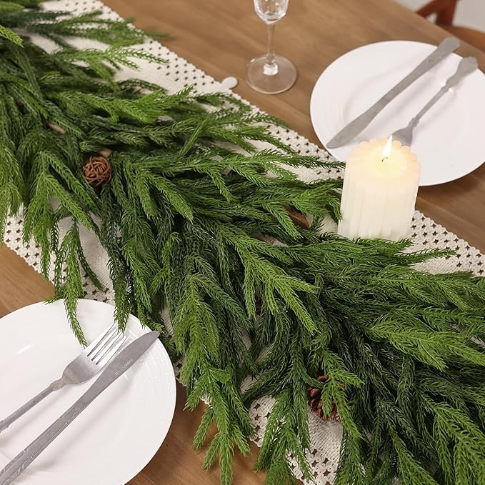 5FT Real Touch Norfolk Pine Garland - Artificial Christmas Garland Fake Green Faux Pine Needles Garland for Table Fireplace Mantle Holiday Home Indoor Outdoor Decor (1PCS)