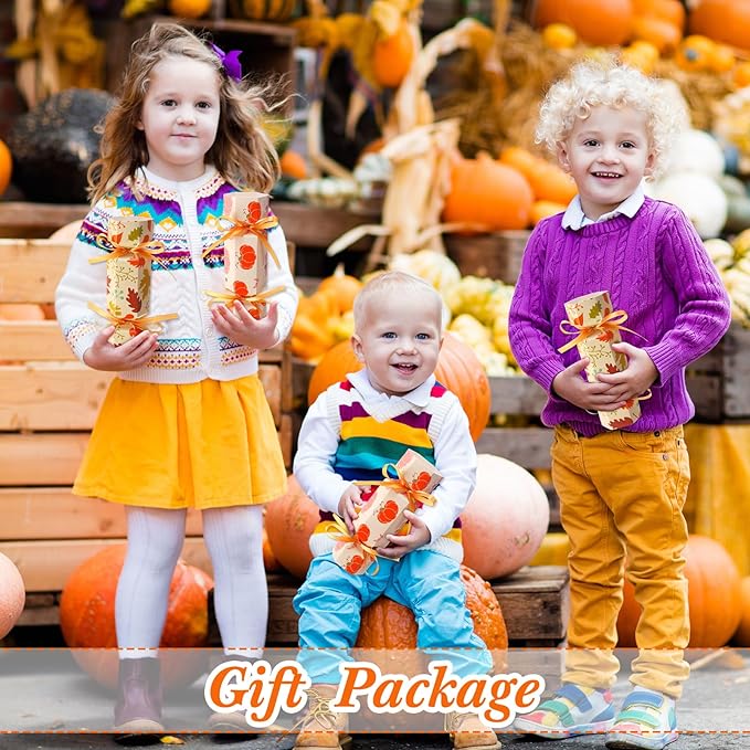 Xinnun 50 Packs Thanksgiving Cracker Kit No Snap Party Table Favors Pumpkin Maple Leaf DIY Thanksgiving Party Cracker Candy Boxes for Holiday Dinner Decoration Gift (Pumpkin Maple Leaf)