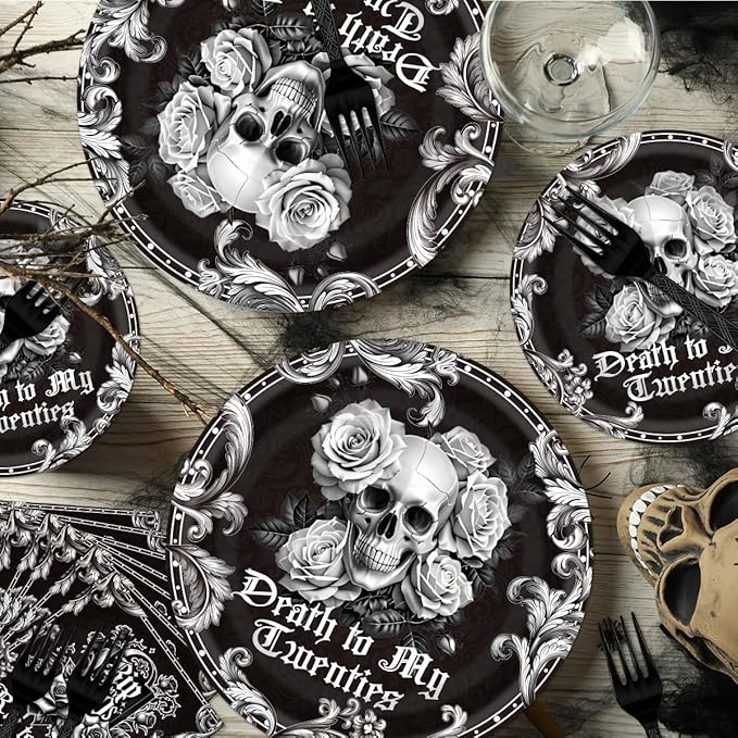 96Pcs Death to My 20s Decorations Disposable Tableware Set - RIP to My 20s Birthday Paper Plates Napkins Forks Dirty 30 Birthday Decorations for Her Him Party Supplies Serve 24 Guests
