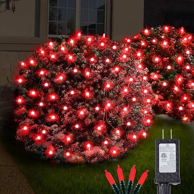 120Led Red Halloween Christmas Net Lights Outdoor 5ft x 6ft Connectable, 8 Modes Waterproof Black Wire 29V Plug in Mesh Net Christmas Lights for Garden, Yard, Bushes, Trunk, Xmas Tree Decor (Red)