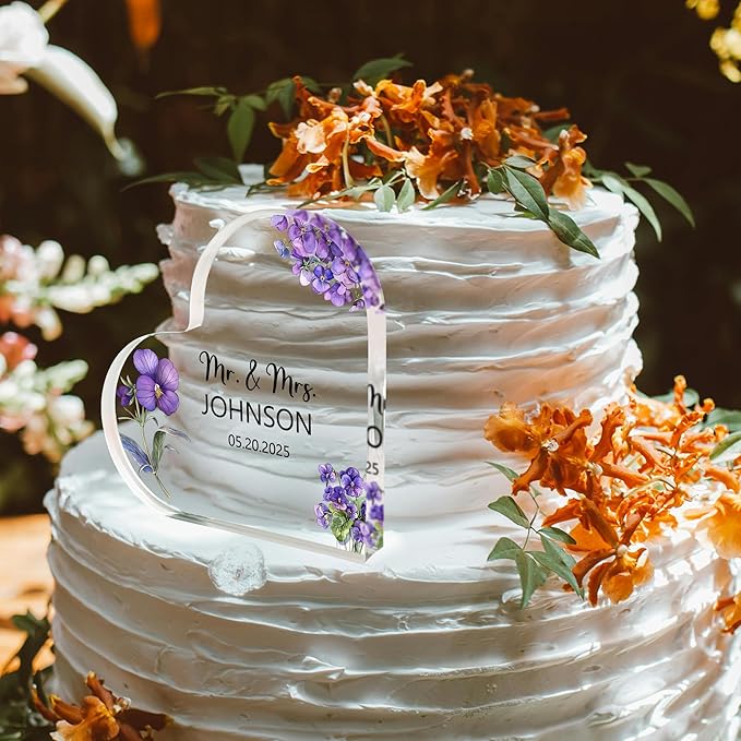Custom Wedding Heart Acrylic Plaque,Mr & Mrs Cake Topper,Personalized Wedding Keepsake/Gift/Sign (Style 11)