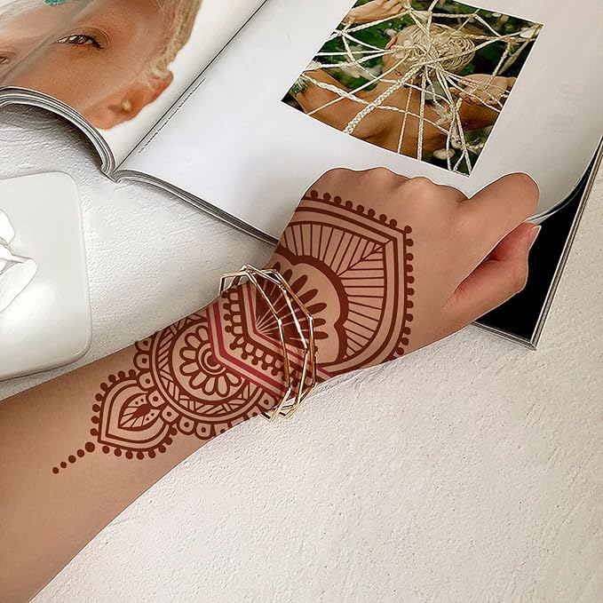 Aresvns Brown Henna Tattoo Temporary, Waterproof Brown Boho Henna Temporary Tattoo Stickers for Women