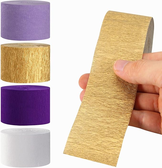 Purple-Gold Party Decorations Crepe-Paper Streamers - 8 Rolls White Purple Lavender Graduation Steamer Woman Birthday Wedding Bridal Shower Paper Garland Mothers Decor Panduola