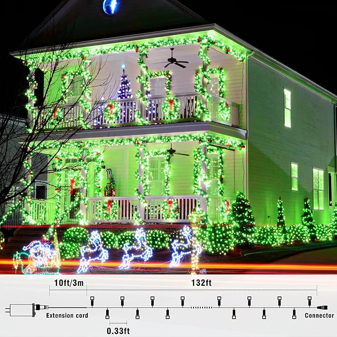 Christmas Lights Indoor, 132FT 400 LED Outdoor String Lights with 8 Modes Waterproof, Plug in Fairy Twinkle Lights Clear Wire for Home Patio House Tree Decorations