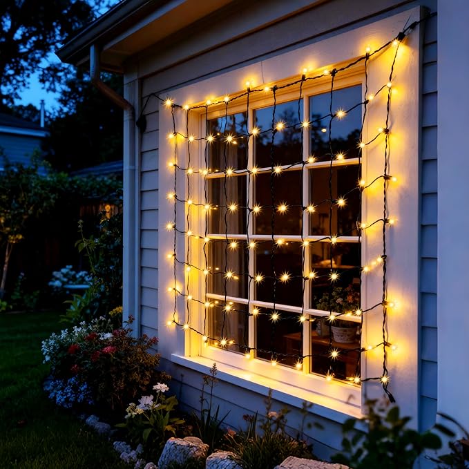Joiedomi 2-Pack Christmas Net Lights,150 Warm White Net Lights for Indoor & Outdoor Christmas Decorations, Events, Eve Night Decor, Tree, Bushes