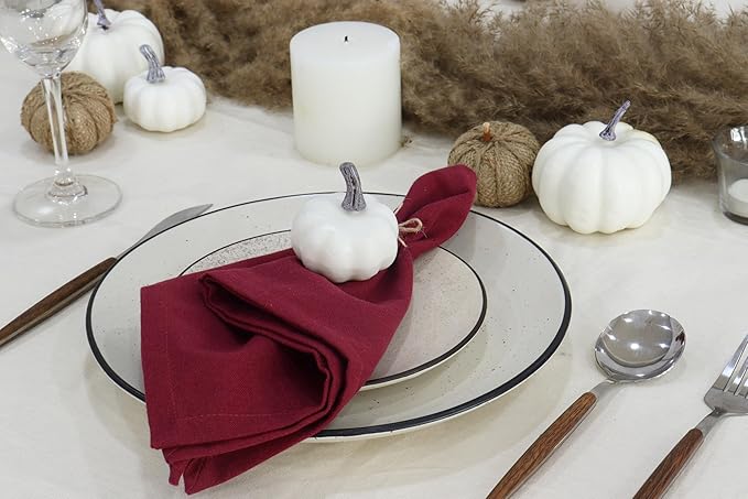 PurpleEssences Set of 12 Cloth Dinner Napkins 100% Cotton 18x18 Inch - Soft Durable Washable - Ideal for Farmhouse Party Fall Thanksgiving - Perfect Everyday Use Table Linen - Burgundy