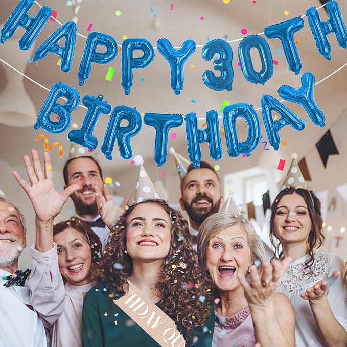 76pcs Happy Birthday Balloon Banner, Blue Balloons Letters, Personalized 16" Mylar Foil Birthday Decorations includes 2 Sets A- Z, 1 set Number 0-9 and "HAPPY BIRTHDAY" letters (with Balloon Pump)