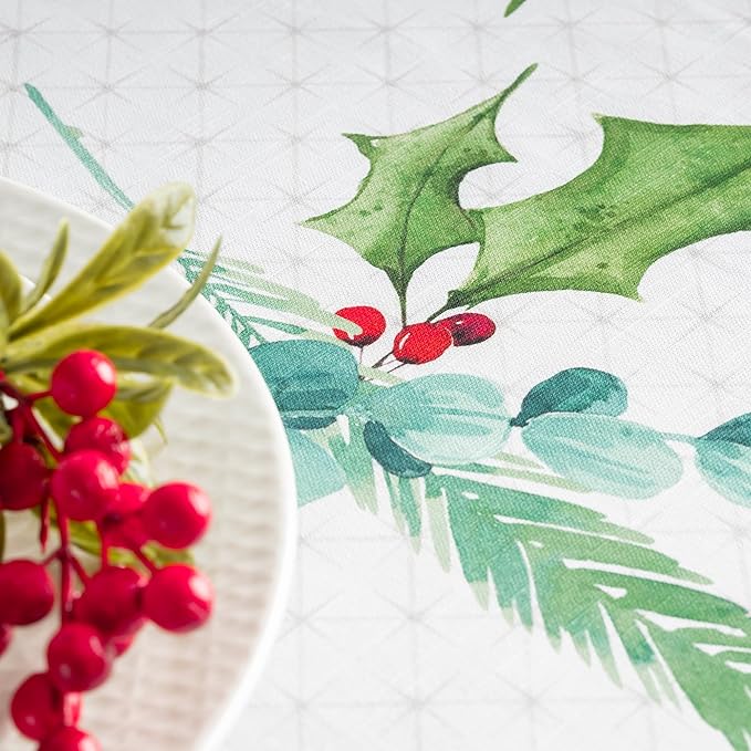 Maison d' Hermine Table Cloth Round Table 100% Cotton 63 Inches Fall Tablecloth Reusable Everyday Use for Thanksgiving Christmas Decorations Dining Farmhouse Party (Poinsettia Christmas)