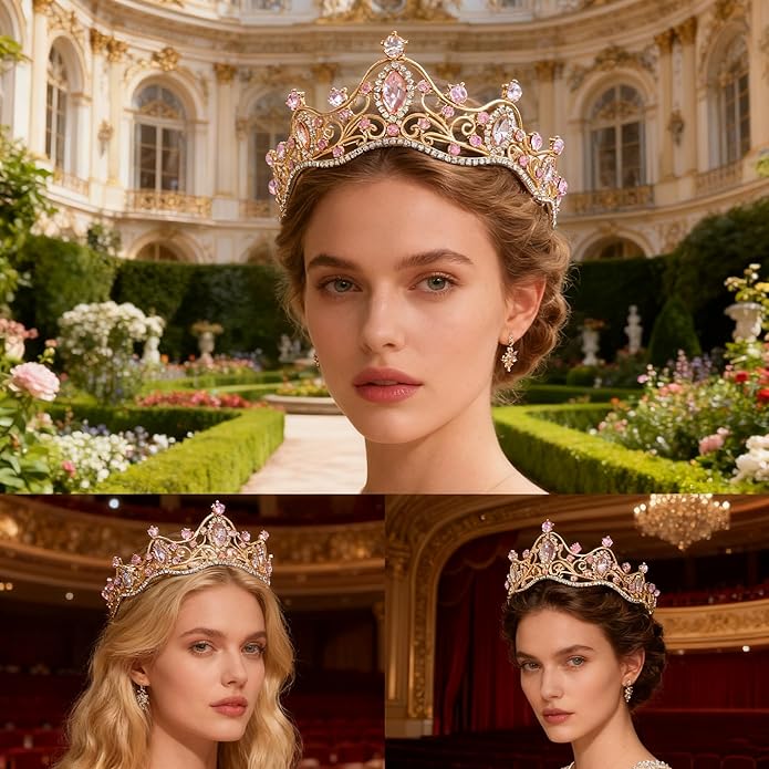 Crystal Crown for Women Girls Elegant Gold Princess Headband Sparkling Rhinestones Queen Tiara for Weddings Birthday Parties Proms Pageant Cosplay