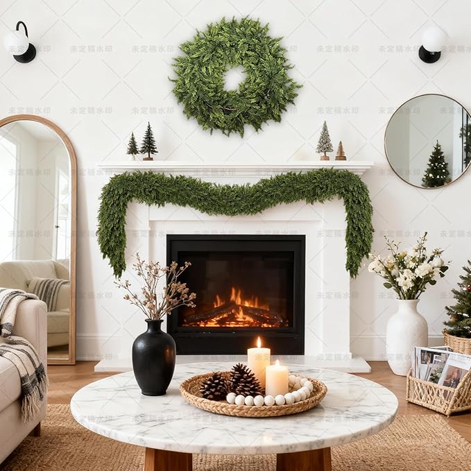 6/9ft Christmas Cedar Garland Artificial Realistic Soft and Thickness Green Faux Fake Full Cedar Pine Garland for Table, Mantle, Wall, Indoor, Outdoor Christmas Decorations (9FT)