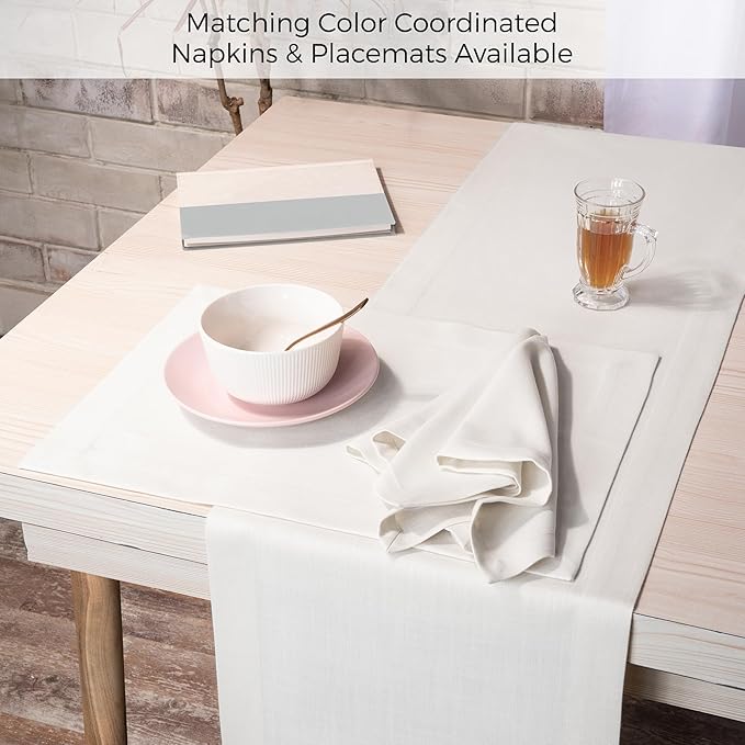 D'Moksha Homes Ivory Table Runner 14 x 90 Inch - Faux Linen Dining Table Runner 90 Inches Long - Wrinkle Resistant, Machine Washable for Fall, Thanksgiving, Christmas, Holiday - 100% Recycled Fabric