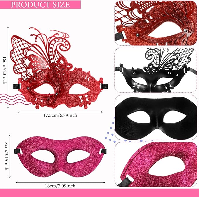 Sratte Couple Masquerade Mask with Feather Flower Unisex Half Face Venetian Mask for Mardi Gras Party