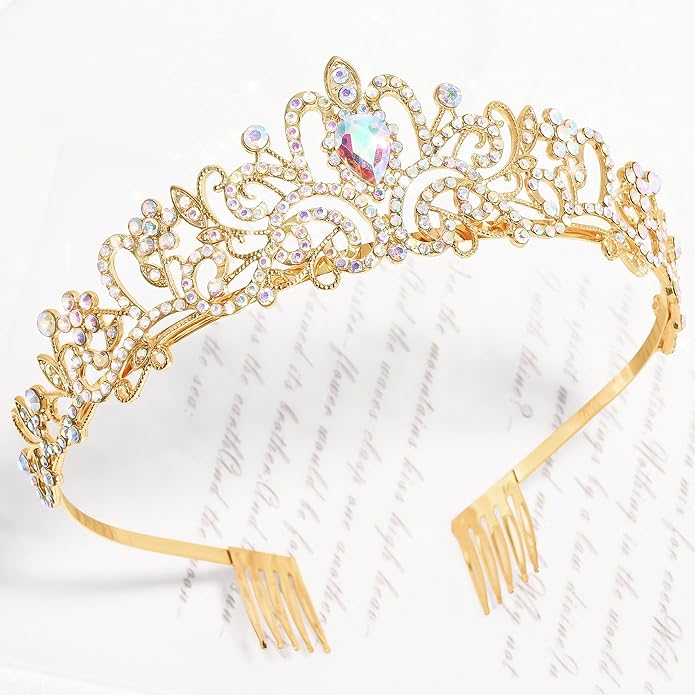 TAROSE Crowns for Women and Girls, Queen Crystal Gold Silver Tiaras with White Rhinestone and Combs, Goddess Crown for Wedding Bride Birthday Princess Bridal Shower Hair Accessories for Women