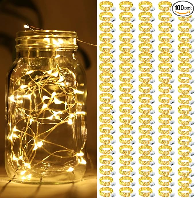 ZGWJ 100 Pack Fairy Lights Battery Operated, 7ft 20 Mini LED Fairy String Lights Silver Wire 3 Modes for DIY, Parties, Wedding, Bedroom, Halloween Christmas Decoration Warm White