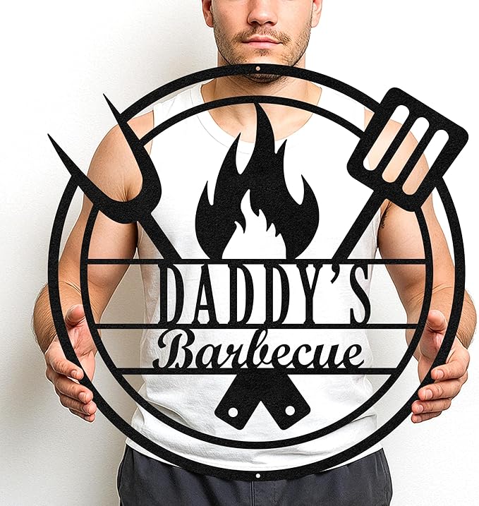Custom BBQ Metal Sign Personalized Grill Name Wall Art for Outdoor Kitchen Patio Backyard Decor Fathers Gift for Dad Grandpa Husband Barbecue Smoker Area Sign, Grilling Lover Gifts 71
